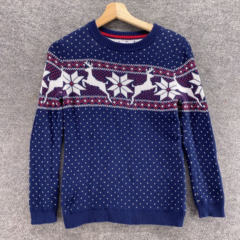 Crown & Ivy Sweater Pullover Boys S Small Blue Geometric Knit Crew Neck Cotton